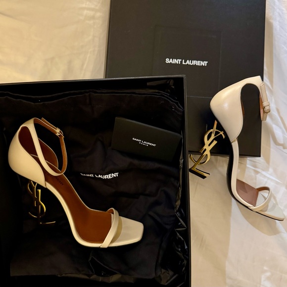 Saint Laurent Paris Nude Heels – YSL Letter Heel, Size 37 / US 7 - Picture 1 of 2